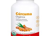 Cúrcuma orgánica certificada en capsulas veganas, adicionada con Curcumina y piperina 60 caps