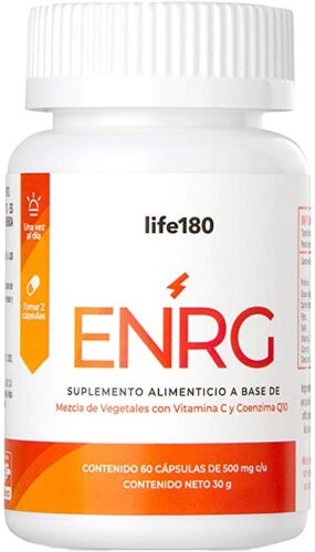 LIFE180, ENRG, Coenzima Q10, Vitamina C, Cúrcuma, Jengibre Y Pimienta Negra, 60 Cápsulas